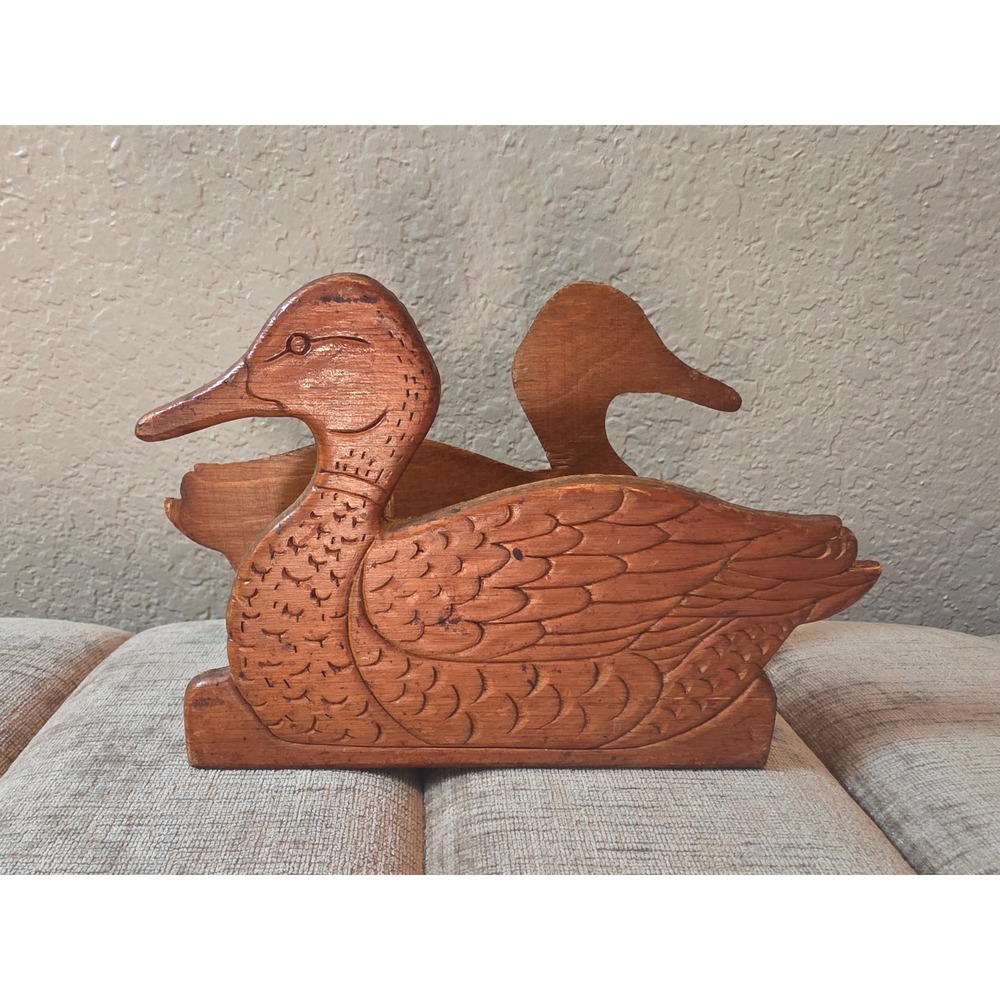 Vintage Wooden Duck Napkin or Letter Holder  Rustic Farmhouse Cottagecore